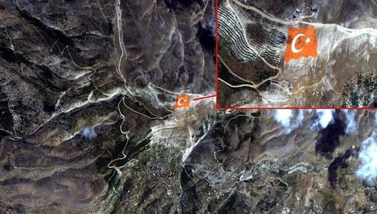 Kahramanmaraş Ahır Dağı zirvesine işlenen Türk bayrağı, Göktürk-1 uydusunun kamerasına yansıdı